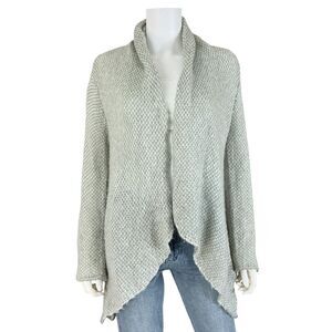 Wooden Ships Cardigan Sweater S/M Grey Birdseye Mohair Wool Blend Tulip Hem BOHO